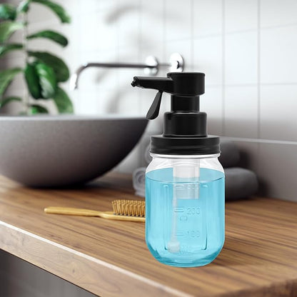 12oz Automatic Touch Sensor Foam Glass Soap Dispenser, Hands-Free Mason Jar Soap Dispenser, Refillable Lotion Bottle for Bathroom Kitchen Countertop (Batteries Not Included)