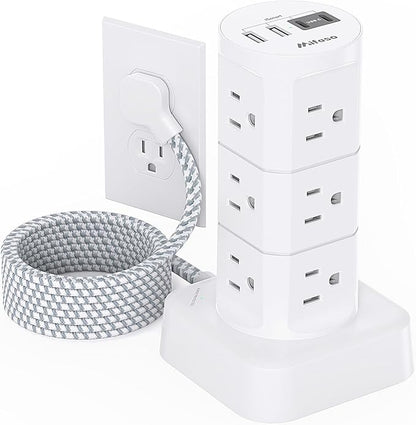 Surge Protector Power Strip Tower, 10FT Extension Cord with Multiple Outlets(12 AC Outlets), Surge Protector with USB Ports, Charging Station for Multiple Devices, Office Supplies, Dorm Essentials