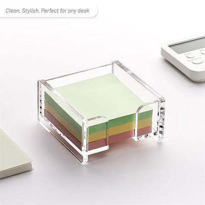 YUXUN Clear Acrylic Sticky Note Holder, 3x3 Inch Note Dispenser for Desk - Self Stick Memo Pad Holder Organizer for Office, School, Home Supplies