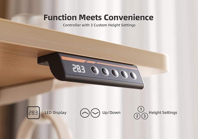 YDN Electric Standing Desk Adjustable Height, 40 x 24 Inches Stand up Desk with Cable Management, Home Office Desks with Splice Board & White Frame, Nature Top