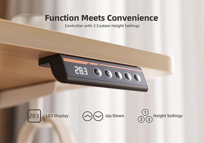 YDN Electric Standing Desk Adjustable Height, 40 x 24 Inches Stand up Desk with Cable Management, Home Office Desks with Splice Board & White Frame, Nature Top