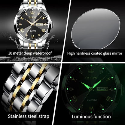 OLEVS Watches for Men Diamond Business Dress Analog Quartz Stainless Steel Date Luxury Casual Fashion Wrist Watch Waterproof Luminous