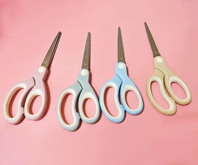 Pastel Non Stick Scissors, All Purpose Stainless Steel Craft Scissors with Soft Grip, Blunt Tip Fabric Shears for Kids Office Home School, Left & Right Handed (1 Pack, Khaki)