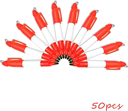 50 Pcs Mini Permanent Markers with Cap Clips Golf Ball Marker Pen Dry Erase Markers with Triangle Hook Golf Keychain Clips for Badge Red Ink Pens for Office School Outdoor Activities,Fine Point