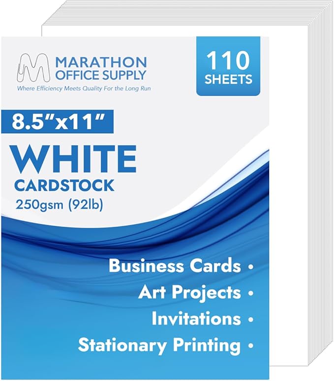 MOS White Cardstock Paper 8.5 x 11 Inch (110 Sheets) — Heavyweight Letter Size Card Stock for Crafting, Invitations, Menus, Business Use, Certificates, Printer Compatible