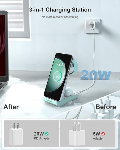 Wireless Charger for Samsung Charging Station - NANAMI 3 in 1 Android Phone Trio Multiple Devices Charger for Samsung Galaxy S26 S25 S24 S23 S22 Serial/Z Flip 7/Fold 7/Buds, Galaxy Watch 6/5 Pro/4