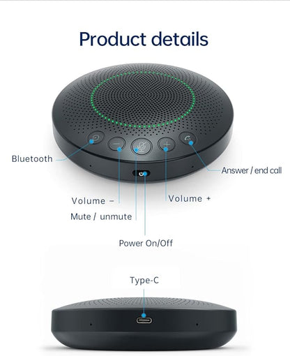 BluePod Conference Speakerphone, Bluetooth and USB Conference Microphone & Speaker, VoiceLoc and VoiceCap Function with 6 Omnidirectional Microphones, for Meeting Room or Home Office