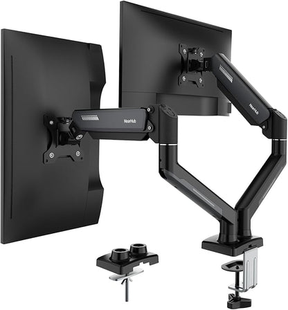 NearHub Dual Monitor Mount for Computer Screen 13-32" and Up to 22 lbs,360° Rotation,+90° to -45° Tilt,180° Swivel,with C Clamp and Grommet Base,Integrated Cable Management,75x75/100x100 VESA