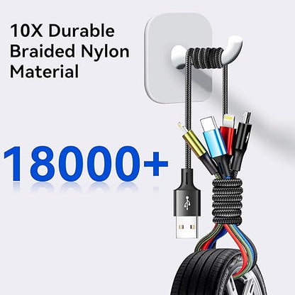 Multi Charging Cable 3.5A Multiple Charger Cable Braided 4 in 1 Multi USB Cable Fast Charging Cord with IP/Type C/Micro Ports for Cell Phones/iPhone Series/Tablets/Samsung Galaxy & More (2Pack 4Ft)