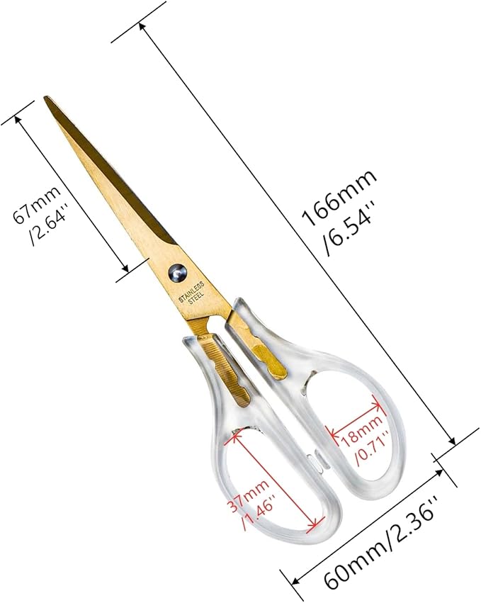 AxeWoodz Gold Acrylic Scissors, 6.5 Inch Office Scissors, Stainless Steel Blade, All Purpose, 1 Count