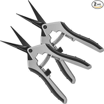 6.5" Ultra Sharp Pruning Shears - Professional Garden Scissors with Straight Stainless Steel Blades, Ergonomic Handle, Rust Resistant, Safety Lock, Trimming Scissors for Plants in Grow Tents, 2-Pack