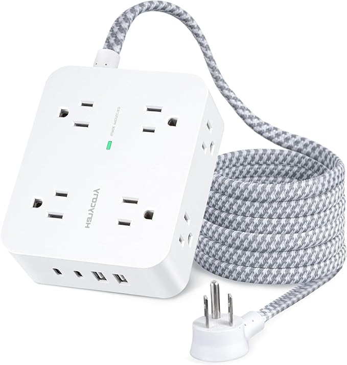 Extension Cord 20 Ft, HANYCONY Power Strip Surge Protector with 8 Outlets 4 USB Ports(2 USB C), Long Cord, Flat Plug, Wall Mount, Desk USB Charging Station for Home Office Essentials