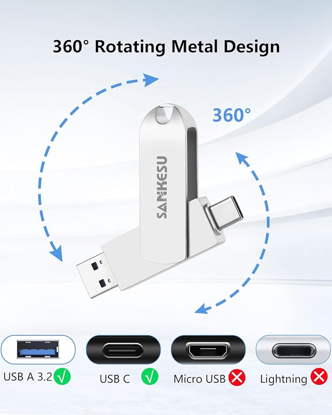 1TB USB C Flash Drive 3.1,Up to 500MB/s Read Speed, USB A and Type C OTG Thumb Drive, Dual Memory Sticks Compatible with Android Phones/PC/Laptop/Macs(Silver)