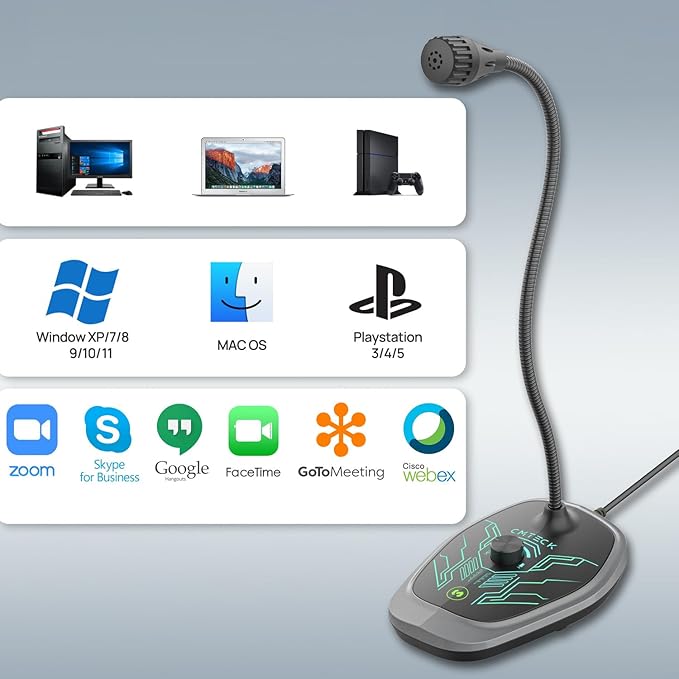 CMTECK USB Computer Microphone, PC Microphone with RGB Light, Mute Function, Noise-Cancelling Recording Desktop Mic for PC/Laptop for Online Chatting, Home Studio, Podcasting, Gaming, Skype, YouTube