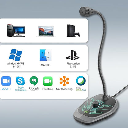 CMTECK USB Computer Microphone, PC Microphone with RGB Light, Mute Function, Noise-Cancelling Recording Desktop Mic for PC/Laptop for Online Chatting, Home Studio, Podcasting, Gaming, Skype, YouTube