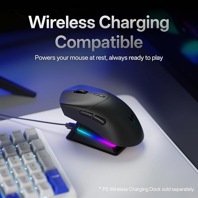 Rapoo VT7 Wireless Gaming Mouse, True 8K Wireless Polling Rate, 53g Lightweight, Up to 500 Hr Battery, Nordic nRF54L15 MCU, 100-Million Mechanical Switch, 10 Programmable Buttons, Black