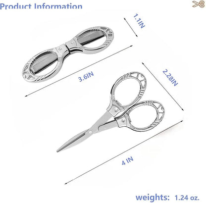 2-Piece Set of Silver Mini Folding Scissors, Compact, Ambidextrous, Sharp and Straight Edge, Stainless Steel, Home, Office, Travel, Craft, DIY