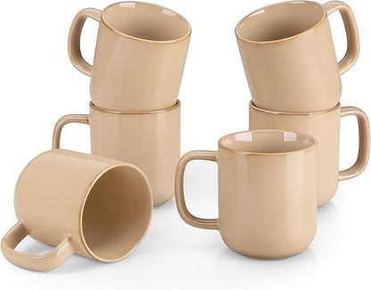 vancasso Coffee Mugs Set of 6, 12 Oz Ceramic Coffee Cups with Handle, Ceramic Unique Glaze Coffee Cup for Cappuccino, Latte, Tea, Cocoa, Dishwasher & Microwave Safe Gift Sets, Brown, Series PLAYA