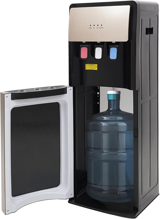 Floor Standing Water Cooler, Hot & Cold Standing Water Dispenser, Bottom Loading Water Cooler Dispenser w/ 3 Temperature Settings of Hot, Cold, Room Water for Home, Office (220V, Champaign Gold)