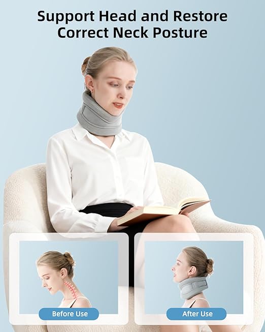 Neck Brace for Neck Pain Relief and Support - Adjustable Cervical Collar for Sleeping, Soft Neck Support Relieves of Cervical Spine Pressure(Grey, Medium)