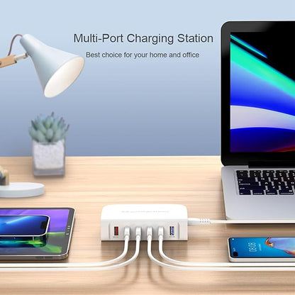 USB Fast Charger, 6-Port Portable Charging Station, Suitable for Various Devices, Compatible with iPhone, iPad, Samsung, Google, Xiaomi, Huawei and Other USB Charging Devices