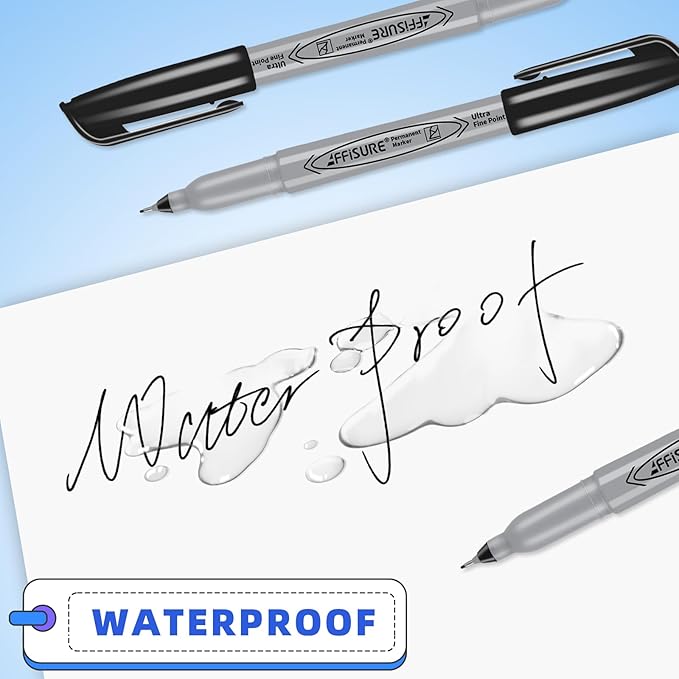 Permanent Markers, Ultra Fine Point, Black, 75 Count, 0.4mm, Fine tip permanent marker set, quick dry, waterproof, fading resists, durable, marks on paper, glass, ceramic, plastic, wood, rock, metal