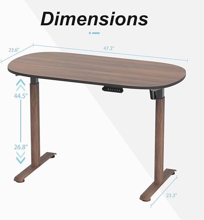 Oval Leg Electric Standing Desk, 48x24 Inch Whole-Piece Oval Desktop, Height Adjustable Sit Stand Workstation for Home Office, Walnut (48x24)
