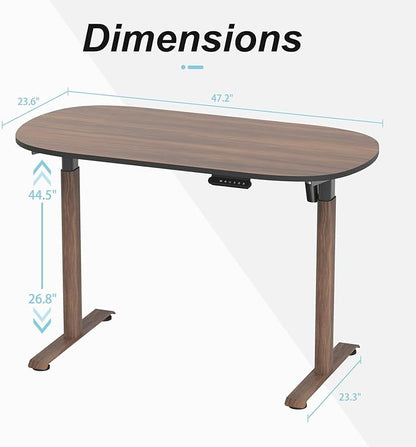 Oval Leg Electric Standing Desk, 48x24 Inch Whole-Piece Oval Desktop, Height Adjustable Sit Stand Workstation for Home Office, Walnut (48x24)