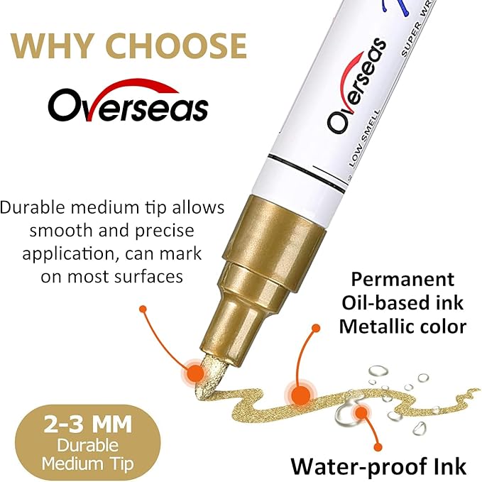 Overseas 54 Colors Paint Pens, Oil Based Assorted Colors Permanent Markers - Medium Tip, Quick Dry, Waterproof Paint Markers for Metal, Wood, Plastic, Rock, Stone, Canvas, Glass, Rubber, Leather