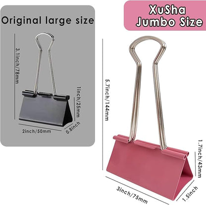 18PCS Jumbo Binder Clips 3 Inch, Pink, Binder Clips Extra Large Heavy Duty for Office Supplies
