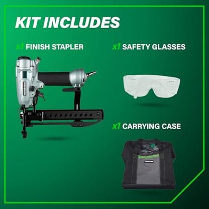 Metabo HPT PRO Finish Stapler, Pro-preferred Pneumatic Power Nailers, Finish Tool for Carpentry & Industrial Uses, All-Metal Key Component, 18 Gauge, 1/4" Crown Staples, Length 1/2" to 1-1/2", N3804A5