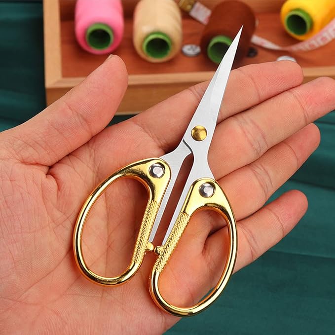 4.5" All Stainless Steel Embroidery Scissors for Sewing, Small Sharp Scissors Craft Shear for DIY Art Work Handicrafts Needlework Tool and Daily Use Gold