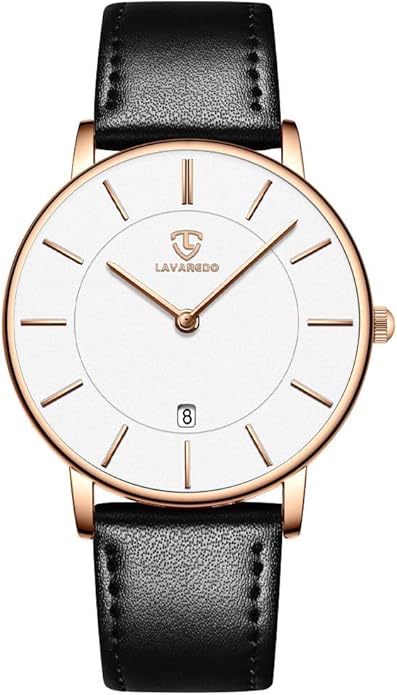 L LAVAREDO Watch for Men, Extremely Thin Mens Watches Minimalist Analog Men's Leather Wrist Watches with Time/Date, Birthday Gift for Men Boyfriend