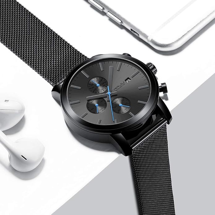 CRRJU Mens Stylish Casual Quartz Watches for Men Luxury Waterproof Calendar Chronograph Japan Movement Wristwatches