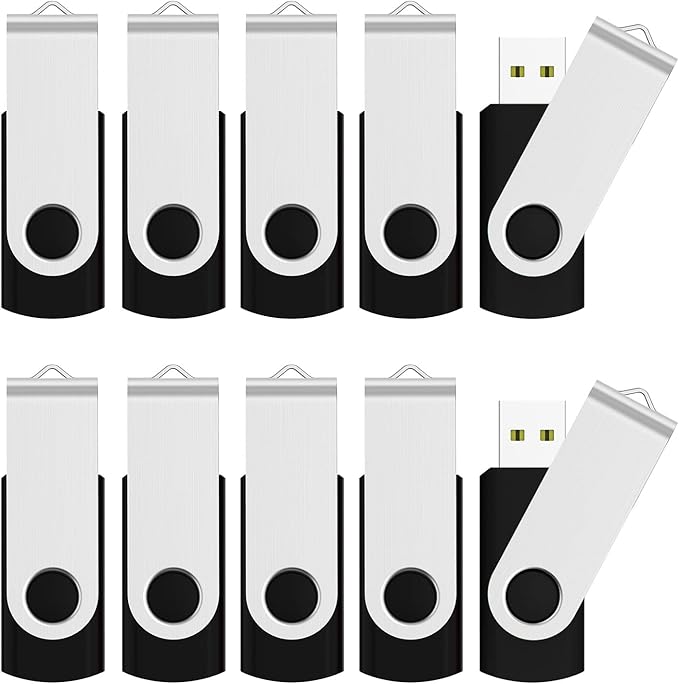 JUANWE 8GB USB Flash Drive 50 Packs, Bulk USB Sticks 2.0 Mutipack Thumb Drive 360° Swivel USB Stick, FAT32 Jump Drives Pen Drive Zip Drives for Data Storage/Files Backup/Document Transfer - Black