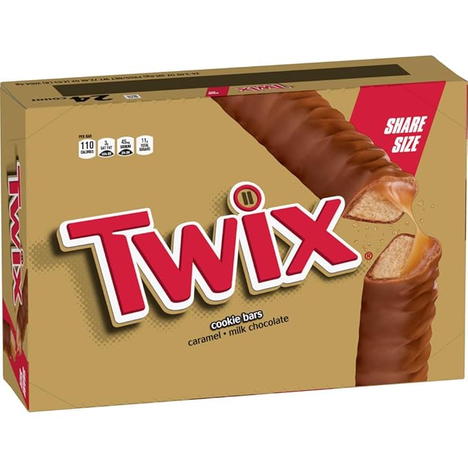 TWIX Caramel Chocolate Cookie Candy Bar Bulk Pack, Share Size, 3.02 oz Bar (Pack of 24)