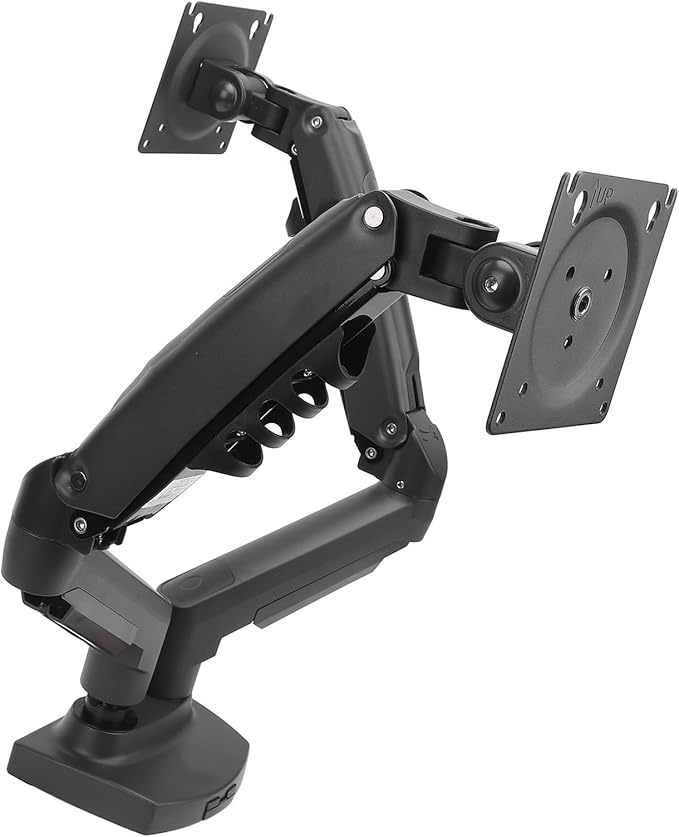 Zunate Adjustable Double Screen Stand for 17-27inch Screens, Telescopic Rotating Desk Mount for Gaming and Work, Aluminum Alloy Material