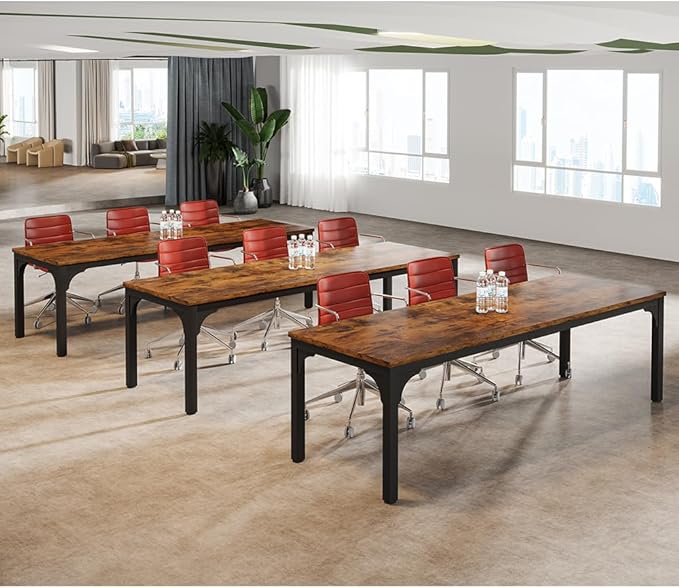 6.56 FT Conference Table, Super Sturdy Large Rectangle Meeting Seminar Table for 8 Person, Long Business Tables (Brown, 1PC)