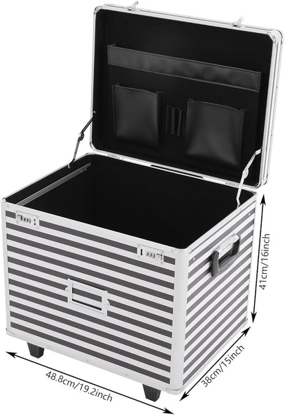 Mobile Business Case, Locking Mobile Storage File Box with Telescopic Handle, Rolling File Box Metal, 19.2 x 15 x 16 Inches, Portable Files Storage Organizer for Office Home School (Striped Pattern)