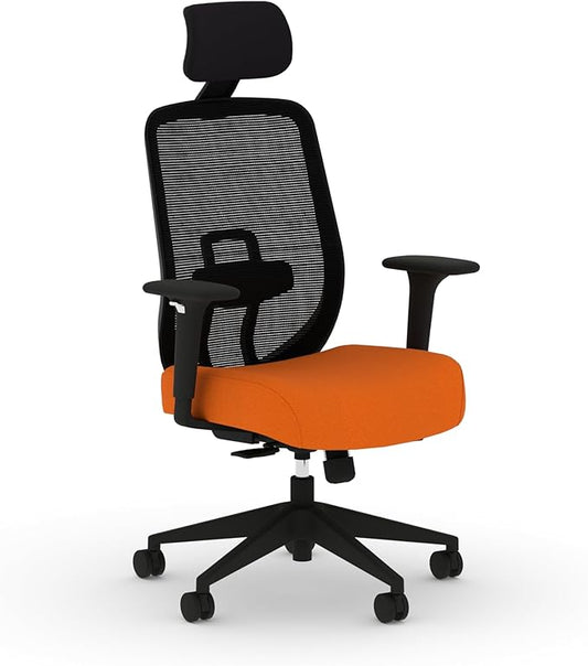 HON Altern Ergonomic Office Chair with Headrest, Arms, Wheels, Foam Cushion Seat, Mid Back Home Office Desk Chair Comfy, Height Adjustable Arms, Synchro-Tilt, Black Frame, Apricot