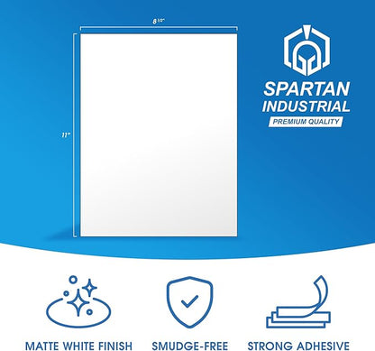 8.5" X 11" Full-Sheet Printable Labels Compatible With Inkjet and Laser Printers - 500 Sheets, 500 Matte White Paper Stickers for Shipping, Mailing, and DIY Projects - Spartan Industrial Template R026