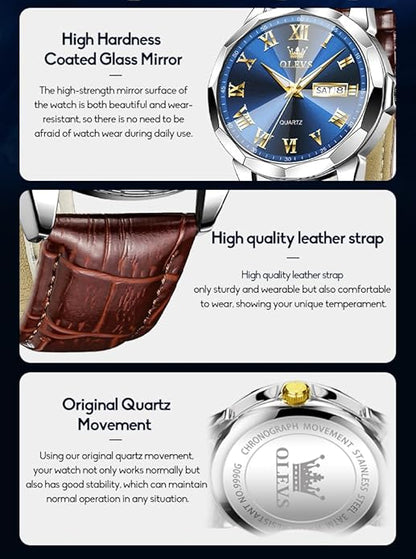OLEVS Mens Watches Mens Leather Watch Ultra Thin Watches for Men Minimalist Watch with Leather Band Quartz Analog Dress Casual Simple Lightweight relojes para Hombres