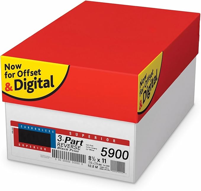 1670 Sets, 8-1/2" x 11" Pre Collated, Carbonless Paper, 3 Part Reverse, (White, Canary, Pink),Ncr5900 Category: Copy and Multi Purpose Paper