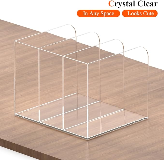 Acrylic File Organizer for Desk, Clear Magazine File Holder Sorter with 3 Vertical Compartments Rack, Desk Organizer Office Supplies Stand Bookshelf - 8.46" W x 7.2" D x 6.5" H