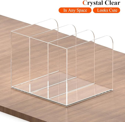 Acrylic File Organizer for Desk, Clear Magazine File Holder Sorter with 3 Vertical Compartments Rack, Desk Organizer Office Supplies Stand Bookshelf - 8.46" W x 7.2" D x 6.5" H