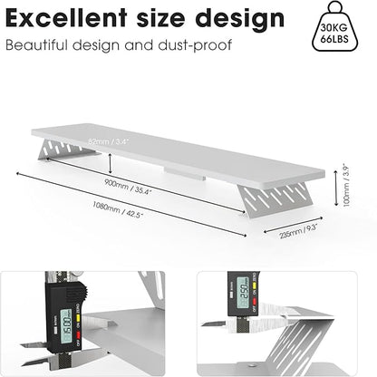 Fenge Dual Monitor Stand Riser, 42.5 Inch Desk Top Shelf for 2 Monitors, Computer Stands for Desk, Wood & Steel Desktop Riser for Laptop, PC, Printer