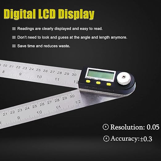 Delgada 12 inch/300mm Digital Angle Finder Tool Stainless Steel Digita Protractor Angle Ruler Finder Tool for Woodworking with Zeroing and Locking Function Battery