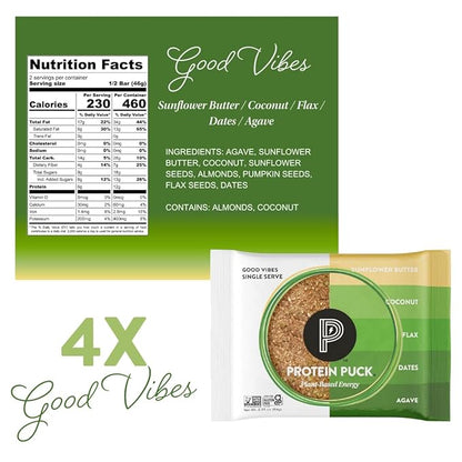 Protein Puck Plant Based Bars | Snacks with Vegan Protein | 16 Count | 3.25 oz Full Size | Gluten Free, Non Dairy, Kosher Certified Non GMO Premium Healthy Bars | Variety Pack