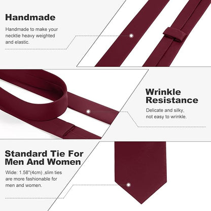 Skinny Ties Black Ties For Men and Women Solid Pure Color 1.58" (4CM) Plain Formal Slim Neckties