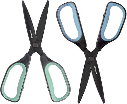 All Purpose Scissors - Comfort Grip, 3D Curved Cutting Edge, Stainless Steel Office Scissors for Sewing Fabric Home Craft School Supplies, 2-Pack (Blue, Green)